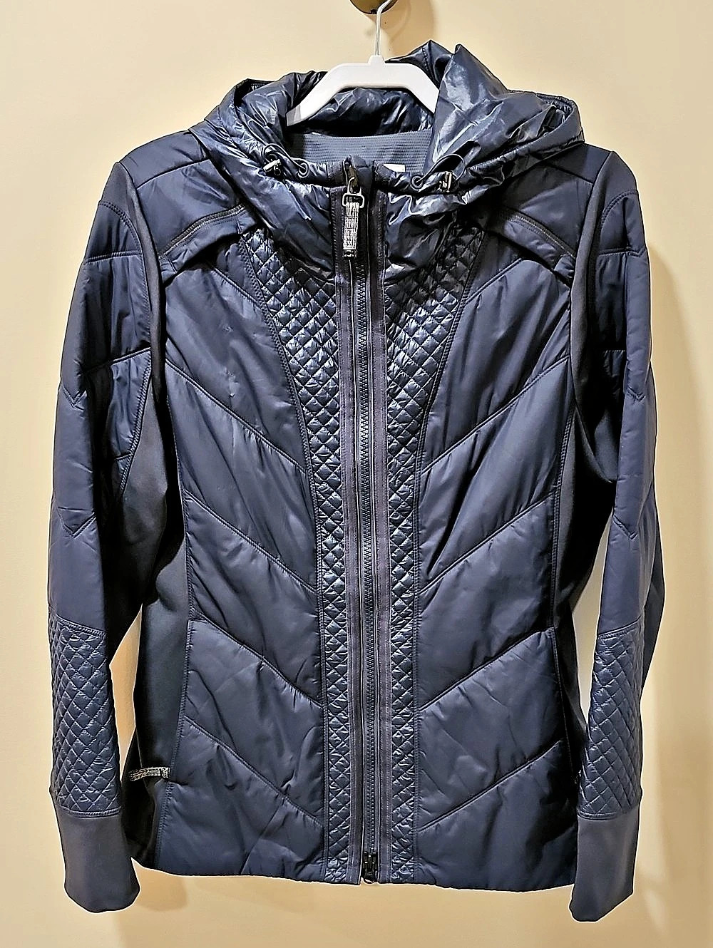 Athleta Textured Quilted Full-Zip Hoodie Jacket Blue XL